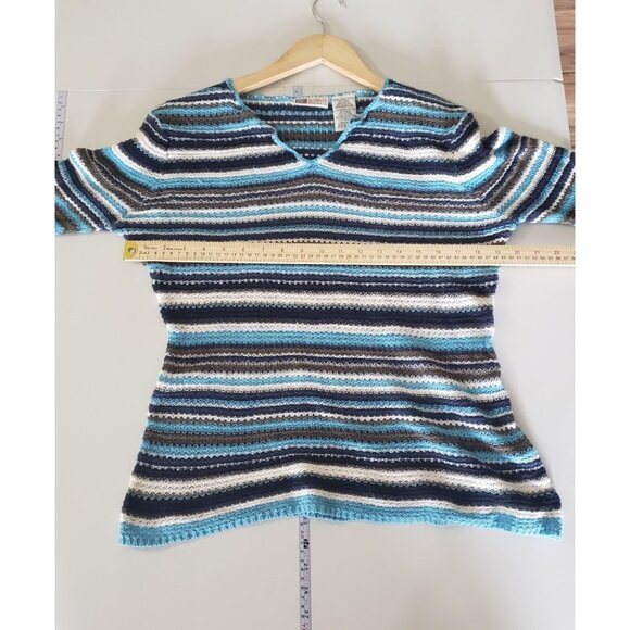 Faded Glory Womens Striped V-Neck Knit Blue Sweater Size XL Y2K Fairy Grunge - Picture 3 of 5
